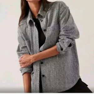 Athleta Braiden Textured Shirt Jacket Womens Black/White Size L NWOT